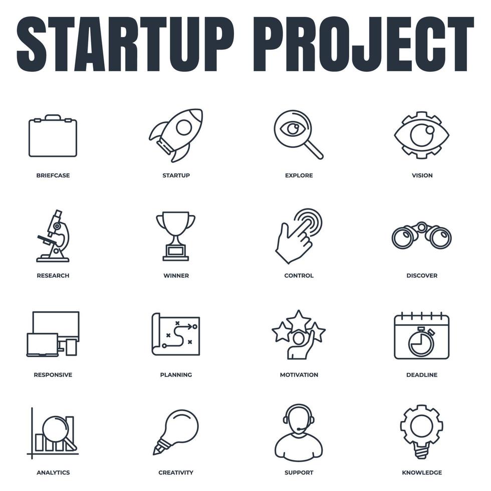 Set of Startup project icon logo vector illustration. development pack symbol template for graphic and web design collection
