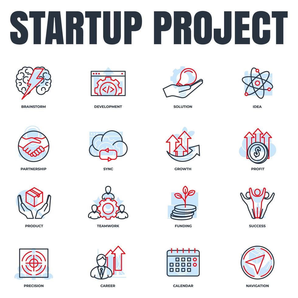 Set of Startup project icon logo vector illustration. development pack symbol template for graphic and web design collection