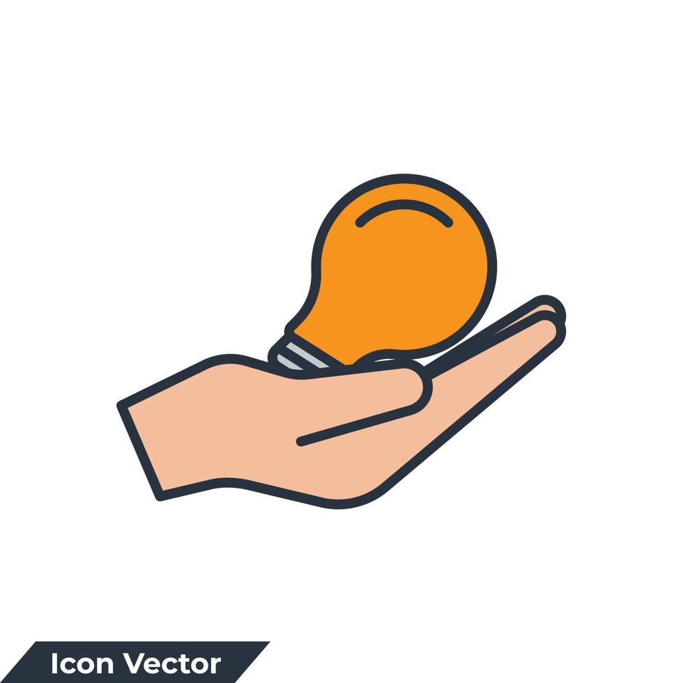 Ilustración de vector de logotipo de icono de solución. mano y una plantilla de símbolo de lámpara para la colección de diseño gráfico y web