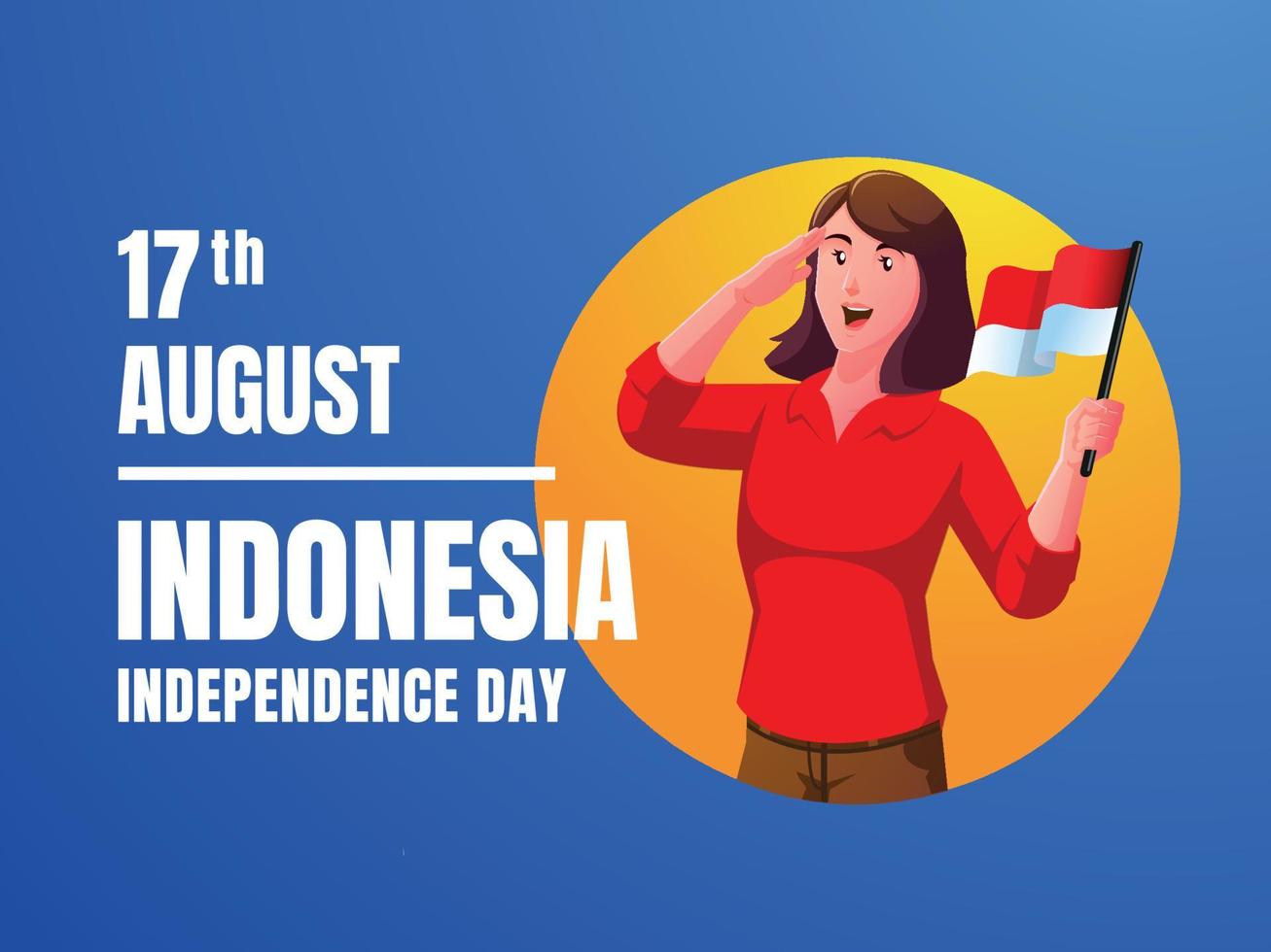 a woman holding an indonesian flag celebrating indonesian independence day vector