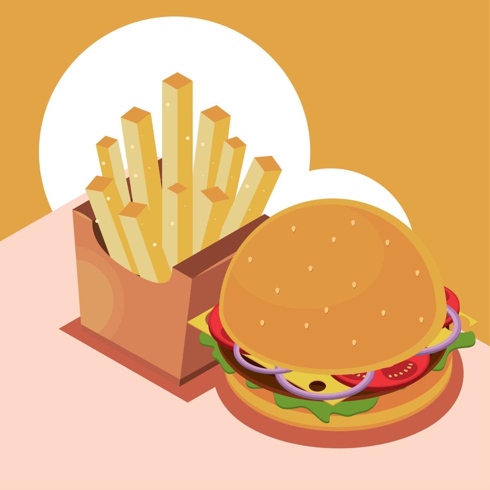 burger and french fries vector