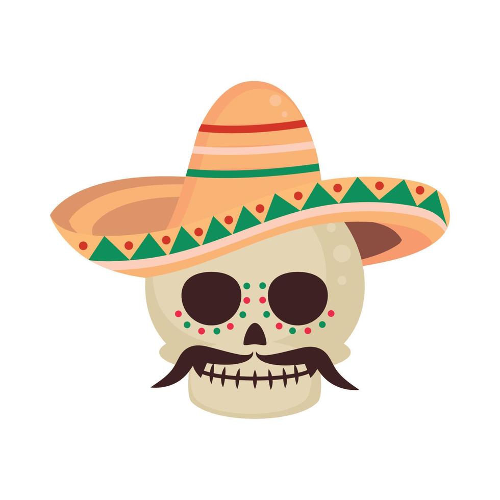 mexican skull with hat vector