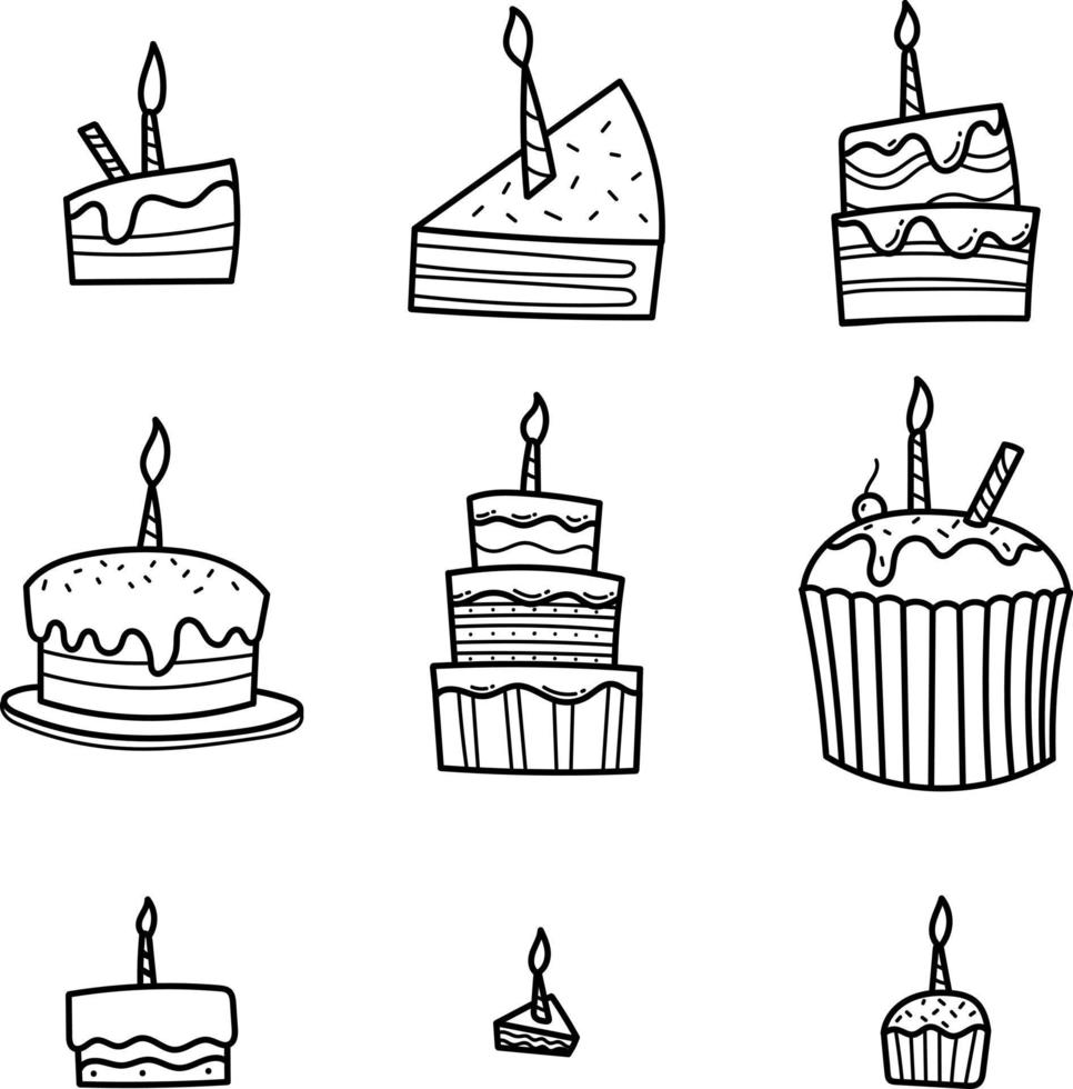 Birthday Cake in Cute Outline Style vector