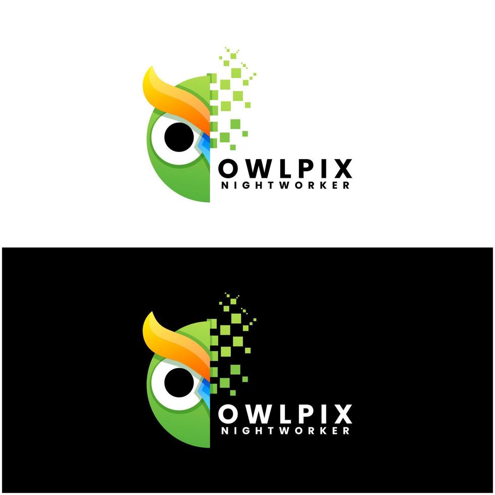 pixel owl gradient  logo design vector