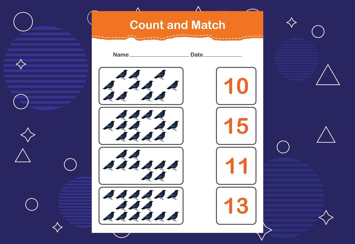 Count and match with the correct number. Count how many birds and choose the correct number vector