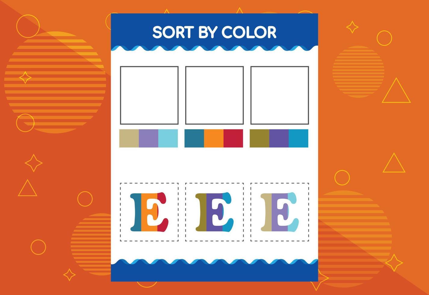 Alphabet E sorts by color for kids. Good for school and kindergarten projects vector