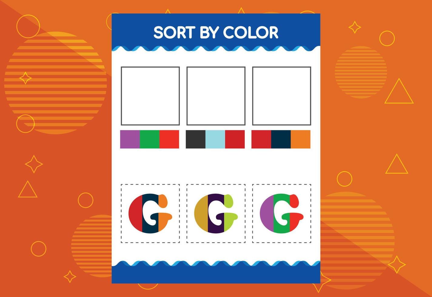 Alphabet G sorts by color for kids. Good for school and kindergarten projects vector