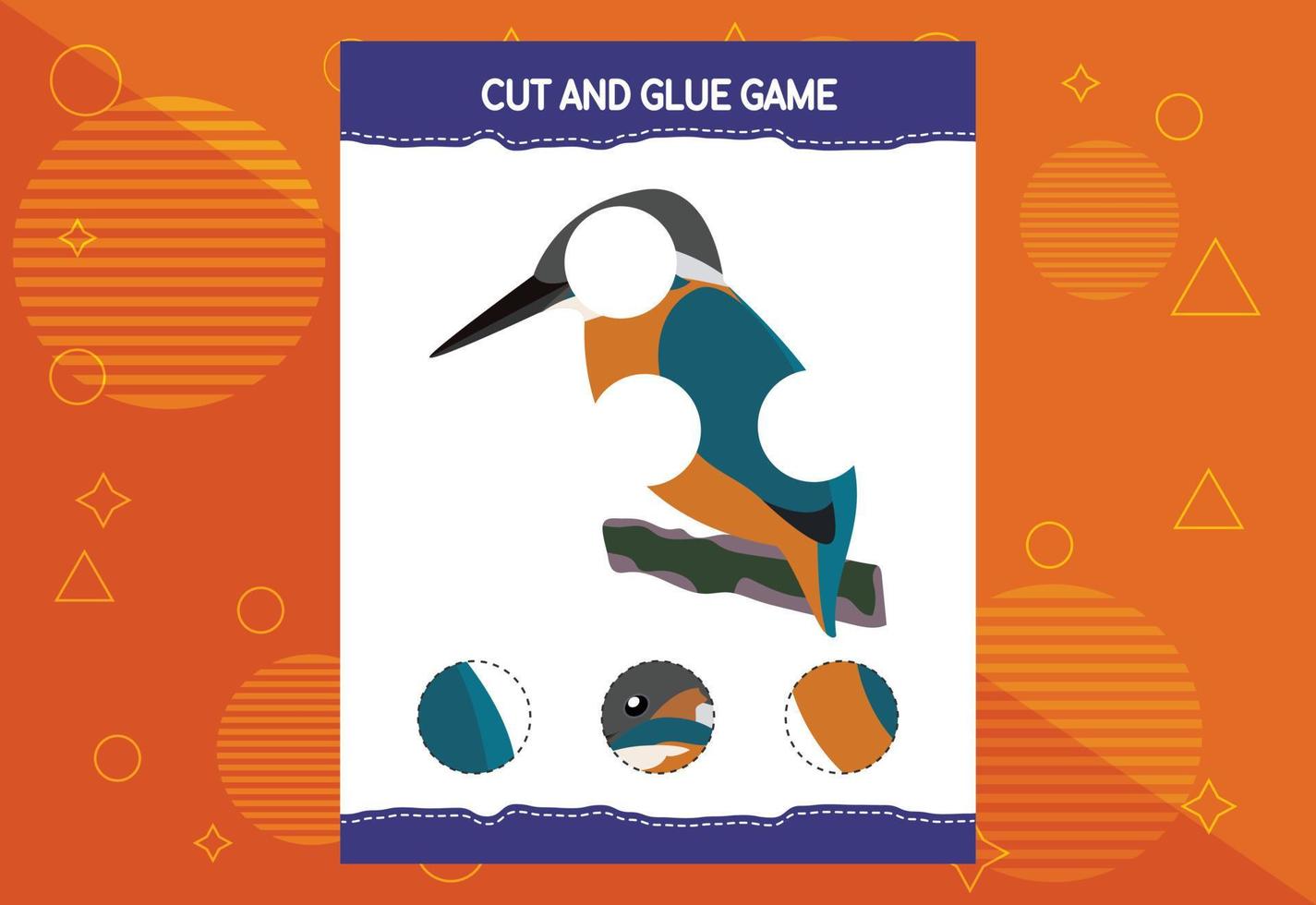 Cut and glue game for kids with birds. Cutting practice for preschoolers. Education worksheet. vector
