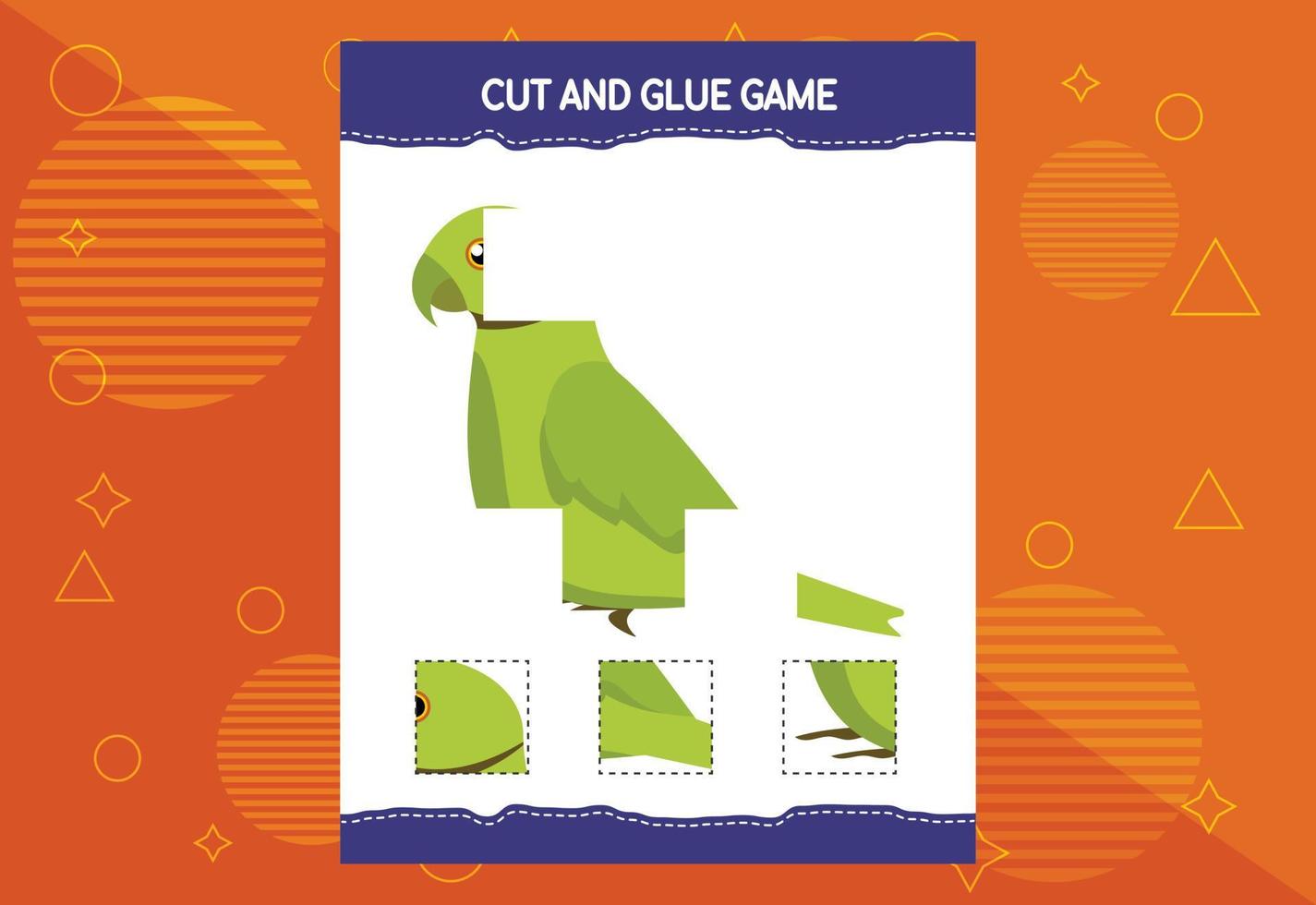 Cut and glue game for kids with birds. Cutting practice for preschoolers. Education worksheet. vector