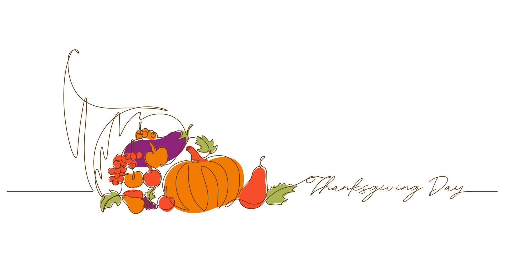 cornucopia horn of plenty colored line art vector illustration