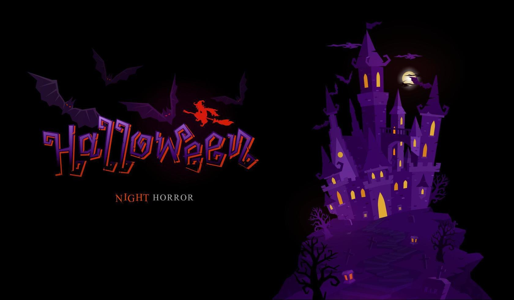 halloween night background and lettering design vector illustration