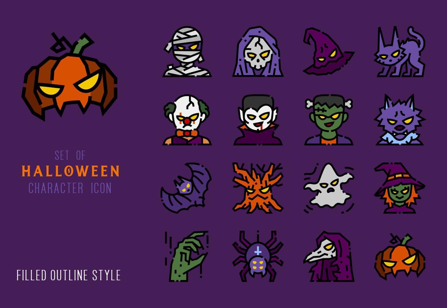 halloween character icon set vector