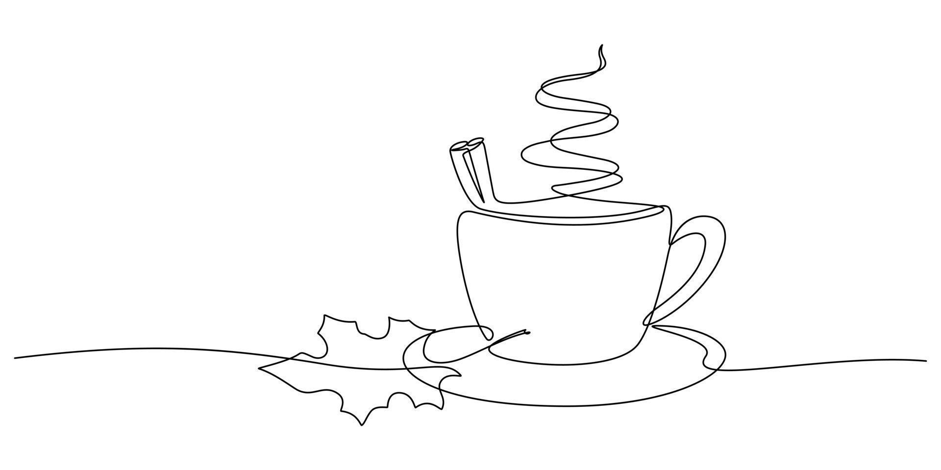 continuous of autumn hot drink and maple leaf vector illustration