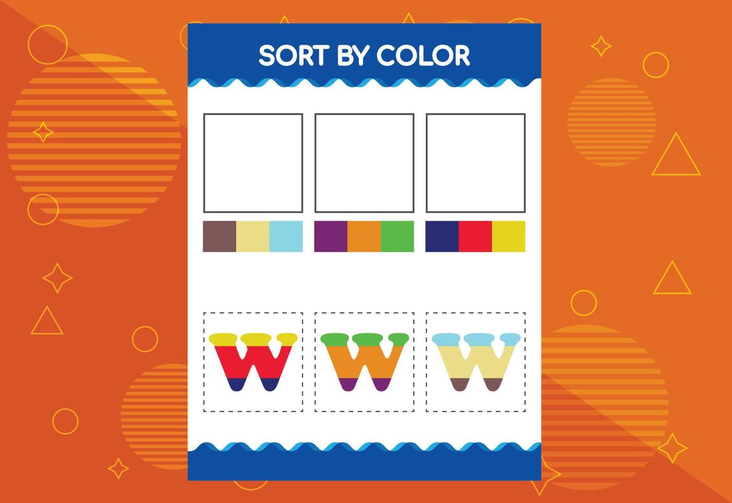 alfabeto w ordena por color para niños. bueno para proyectos escolares y de jardín de infantes vector
