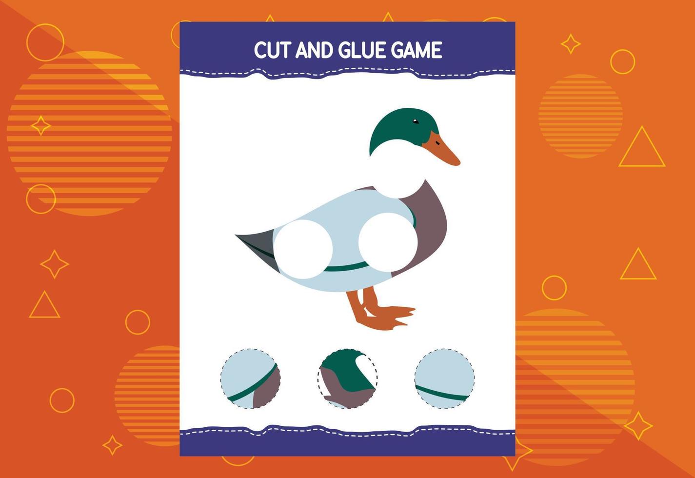 Cut and glue game for kids with birds. Cutting practice for preschoolers. Education worksheet. vector