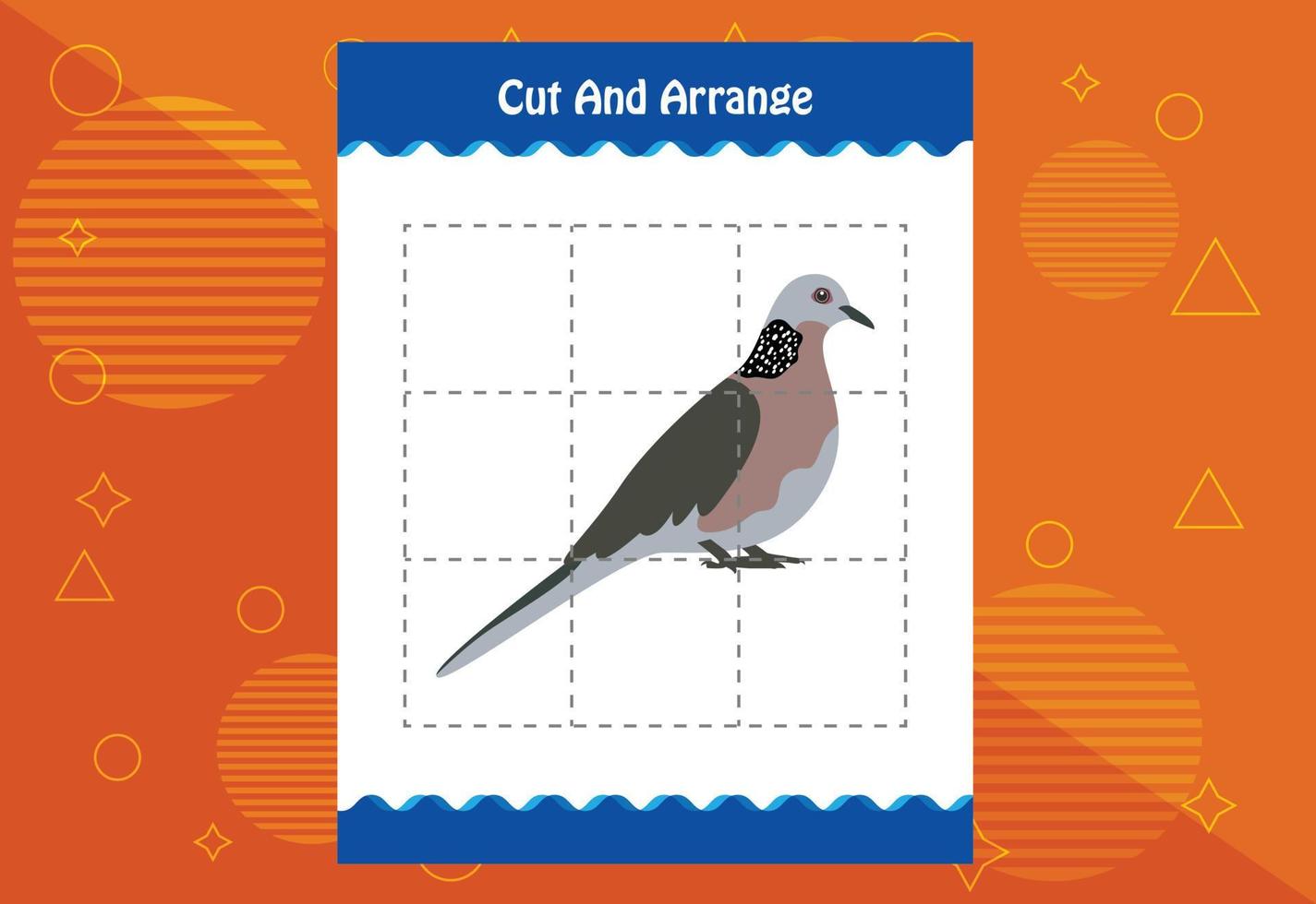 Cut and arrange with a bird worksheet for kids. Educational game for children vector
