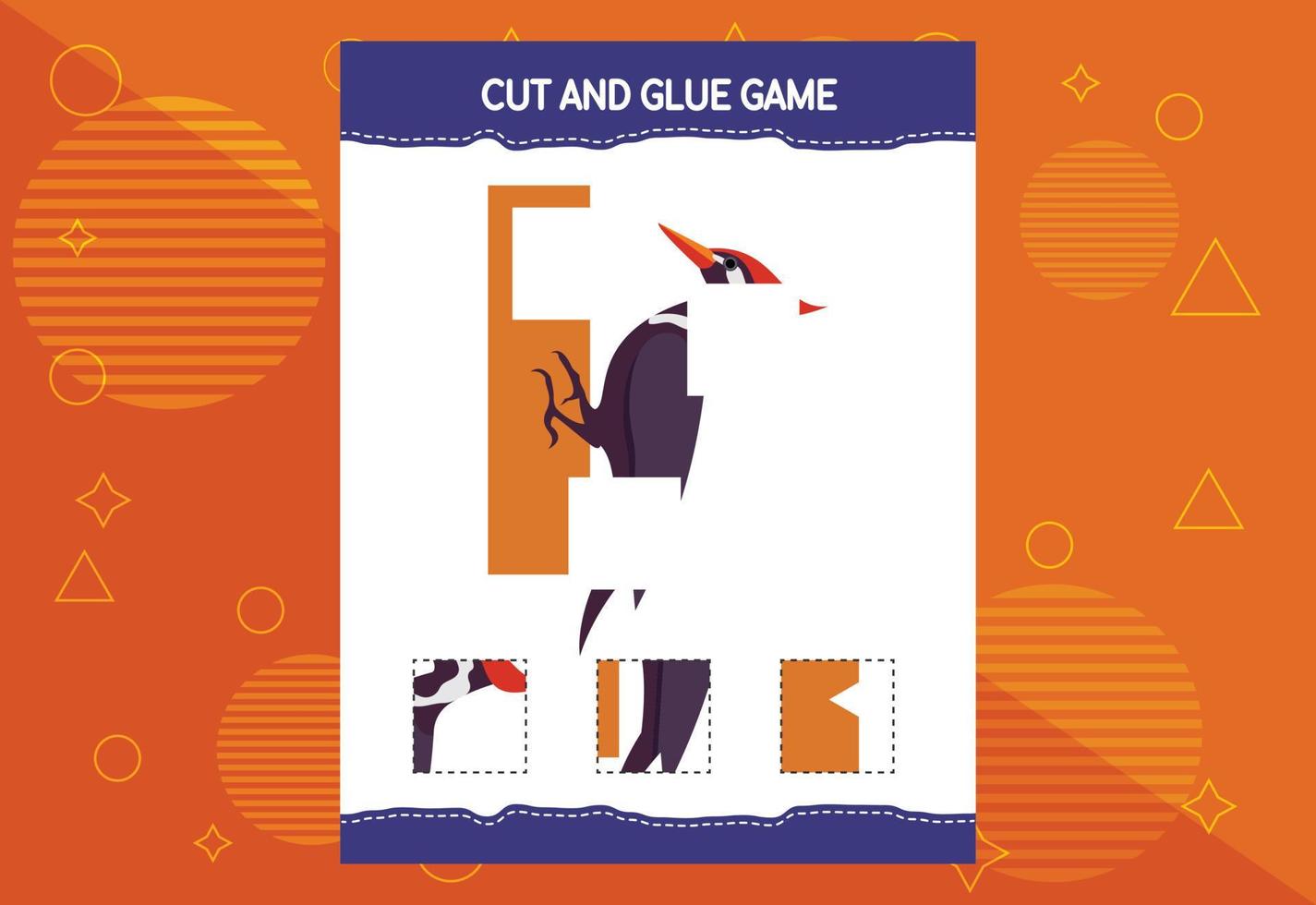 Cut and glue game for kids with birds. Cutting practice for preschoolers. Education worksheet. vector