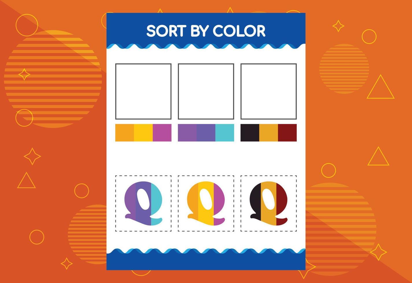 Alphabet Q sorts by color for kids. Good for school and kindergarten projects vector