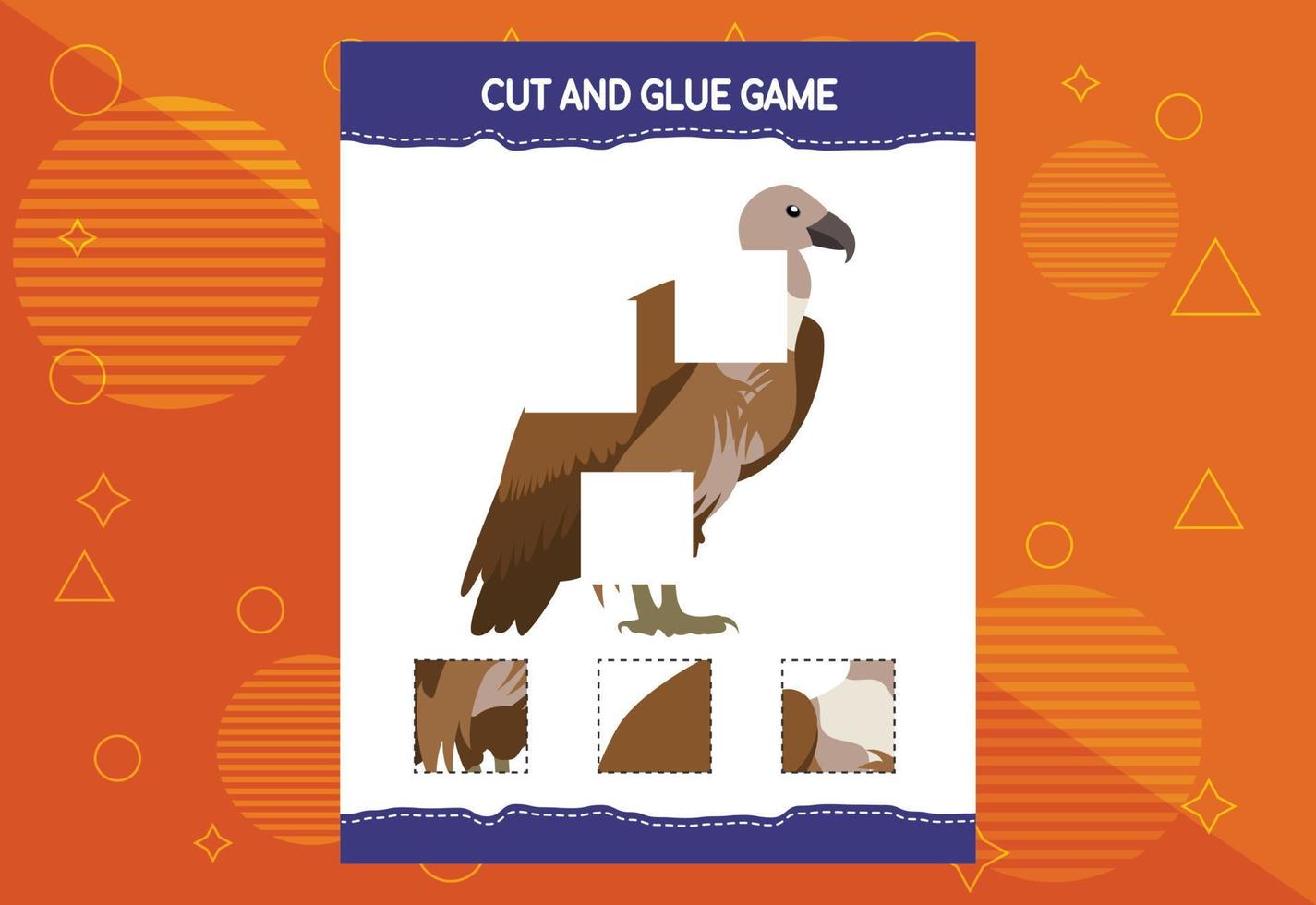 Cut and glue game for kids with birds. Cutting practice for preschoolers. Education worksheet. vector