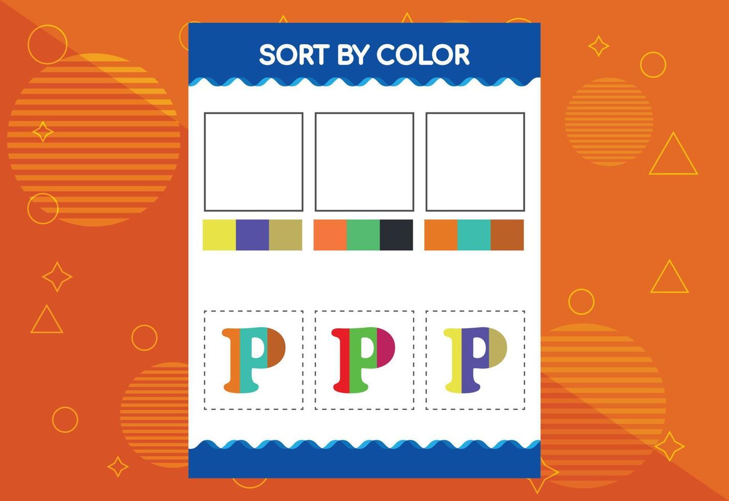 Alphabet P sorts by color for kids. Good for school and kindergarten projects vector