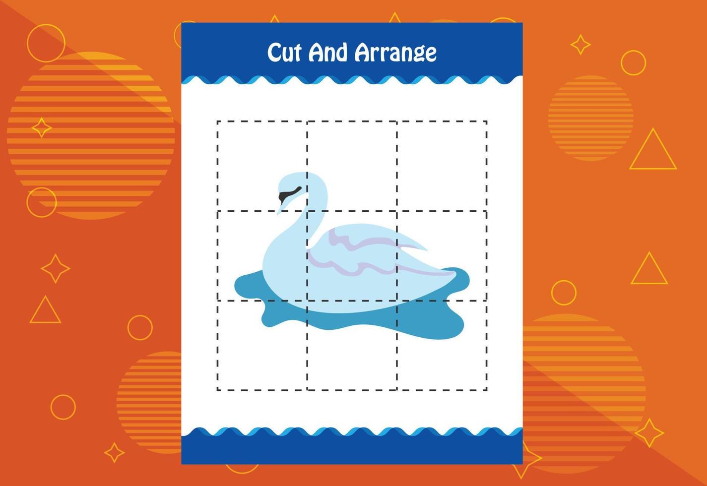 Cut and arrange with a bird worksheet for kids. Educational game for children vector