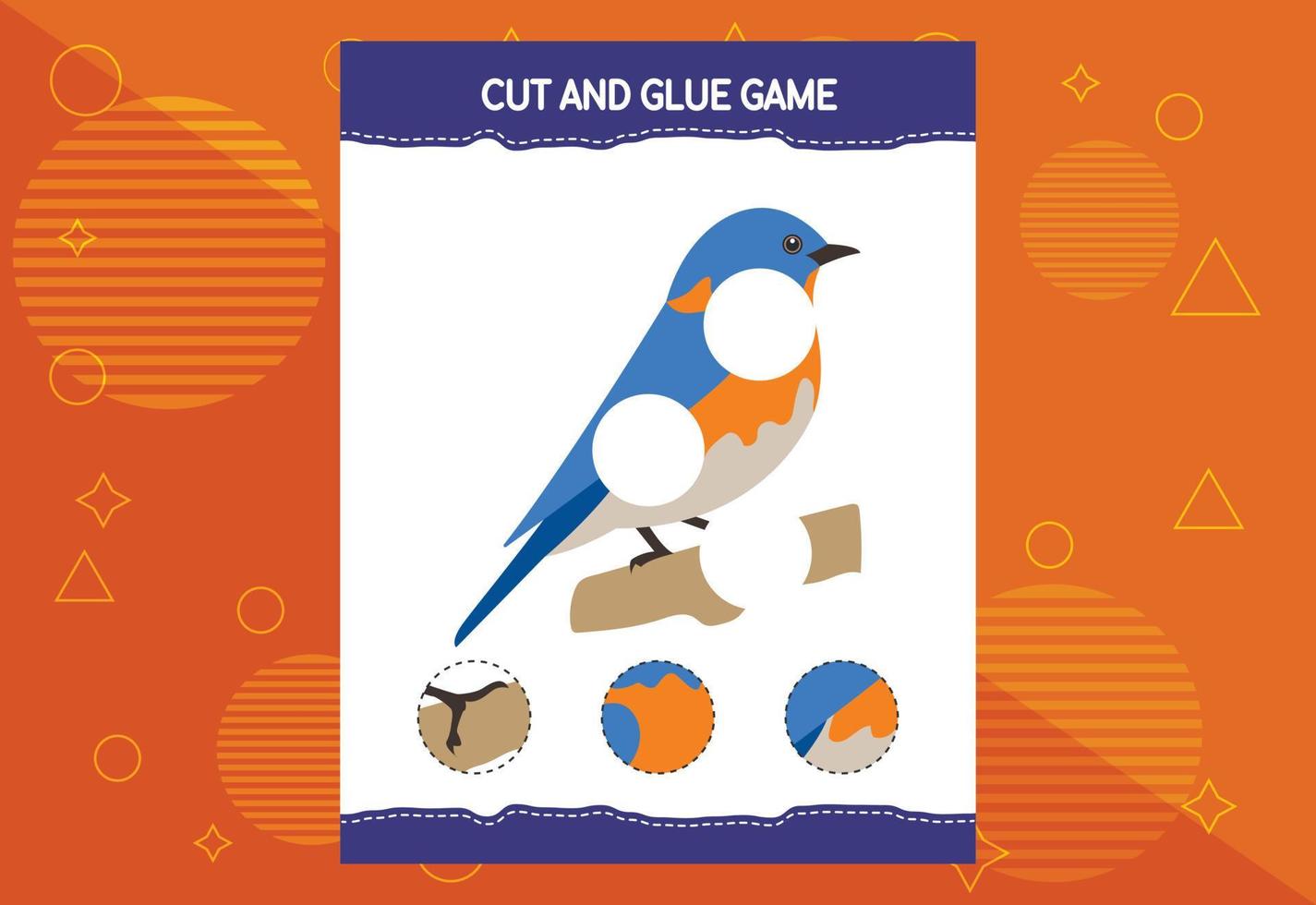 Cut and glue game for kids with birds. Cutting practice for preschoolers. Education worksheet. vector