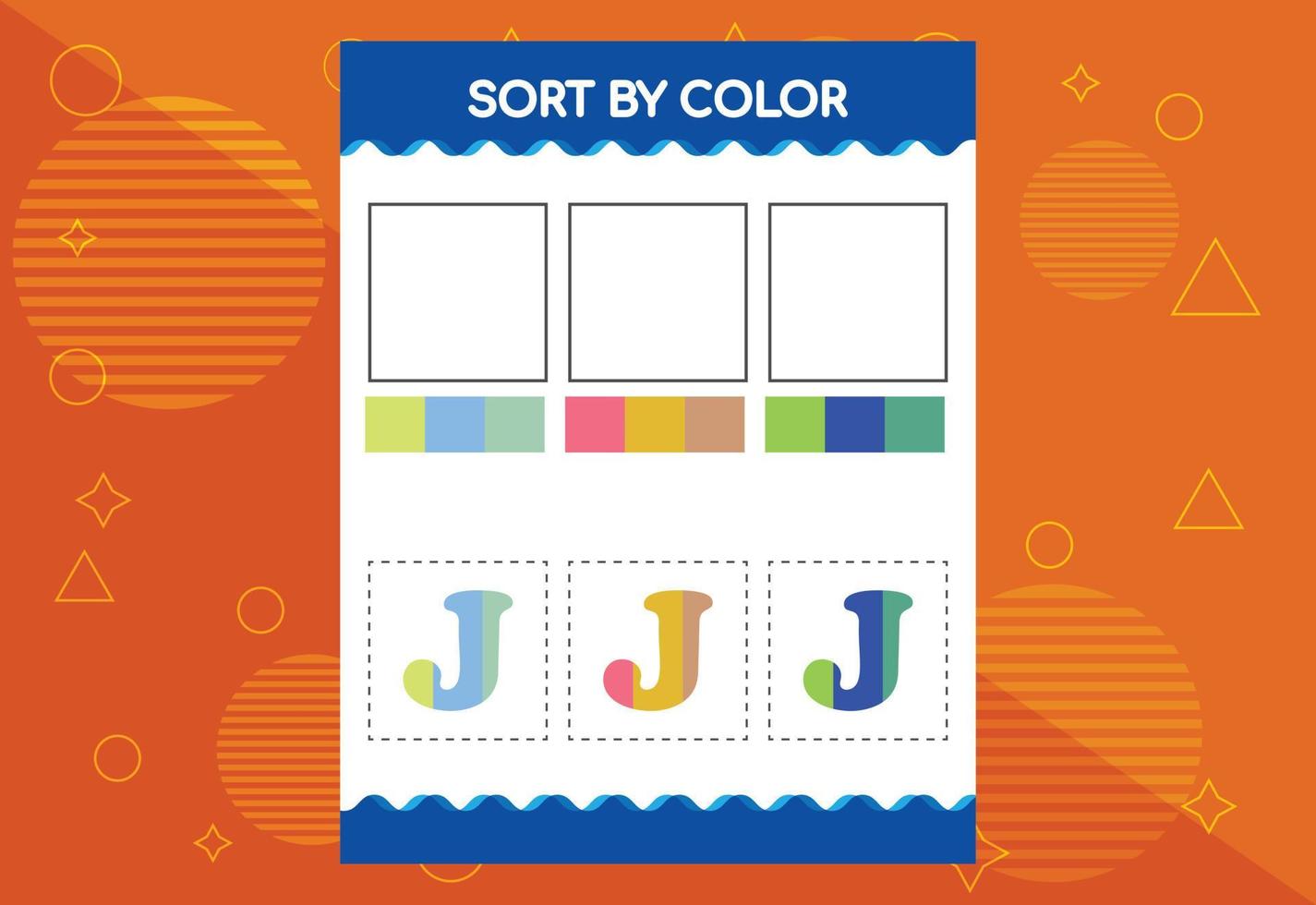 alfabeto j ordena por color para niños. bueno para proyectos escolares y de jardín de infantes vector