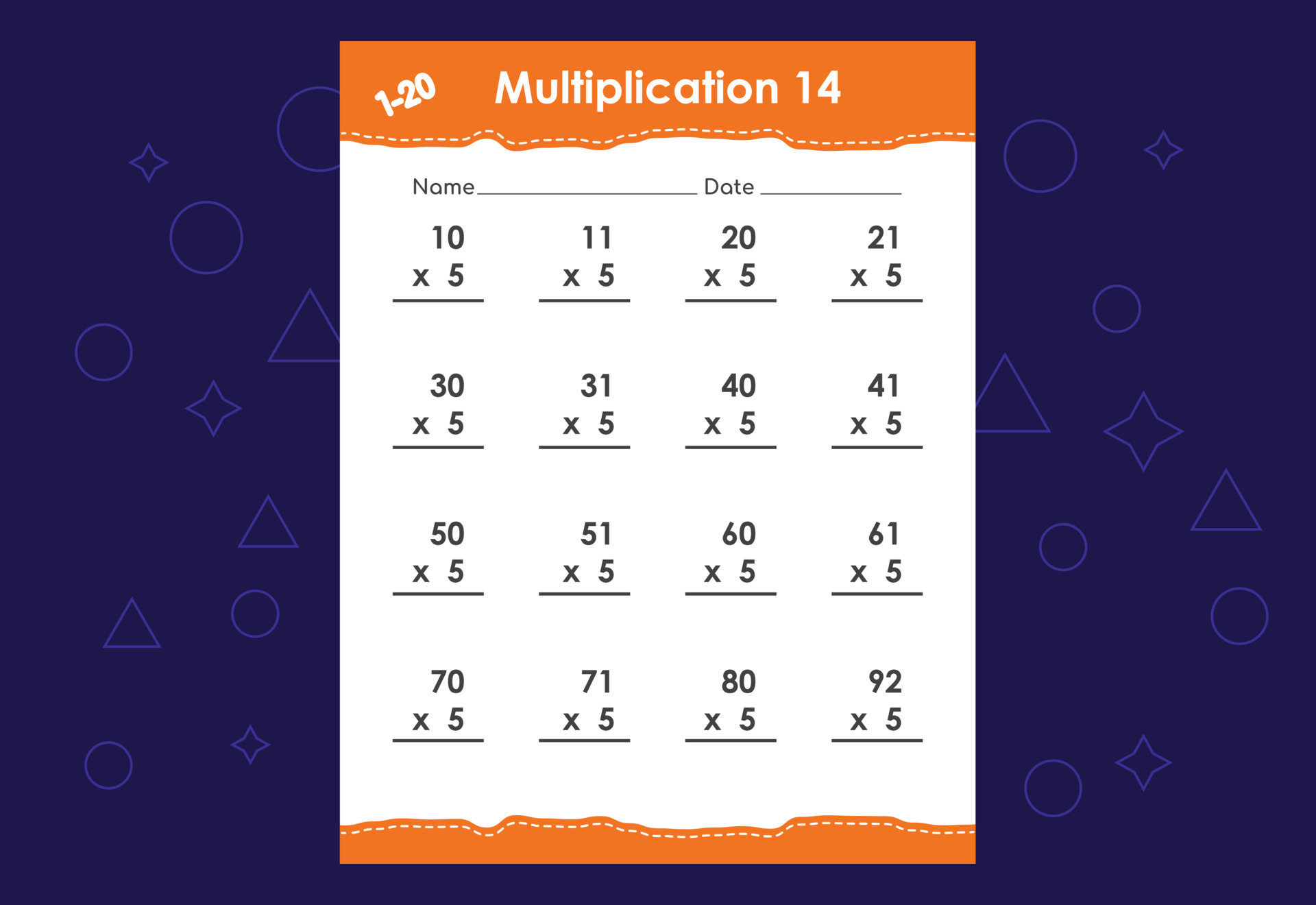 Basic math multiplication for kids. An educational worksheet for kids