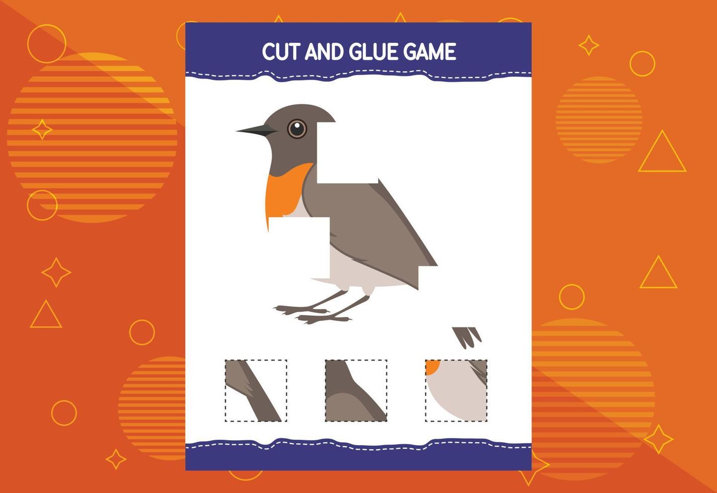 Cut and glue game for kids with birds. Cutting practice for preschoolers. Education worksheet. vector