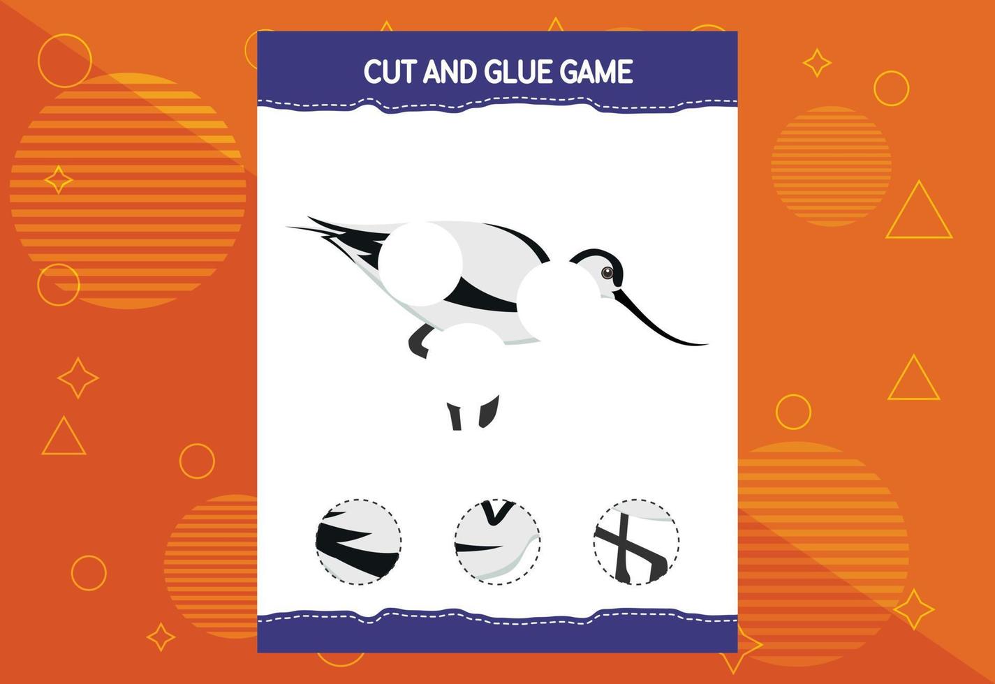 Cut and glue game for kids with birds. Cutting practice for preschoolers. Education worksheet. vector