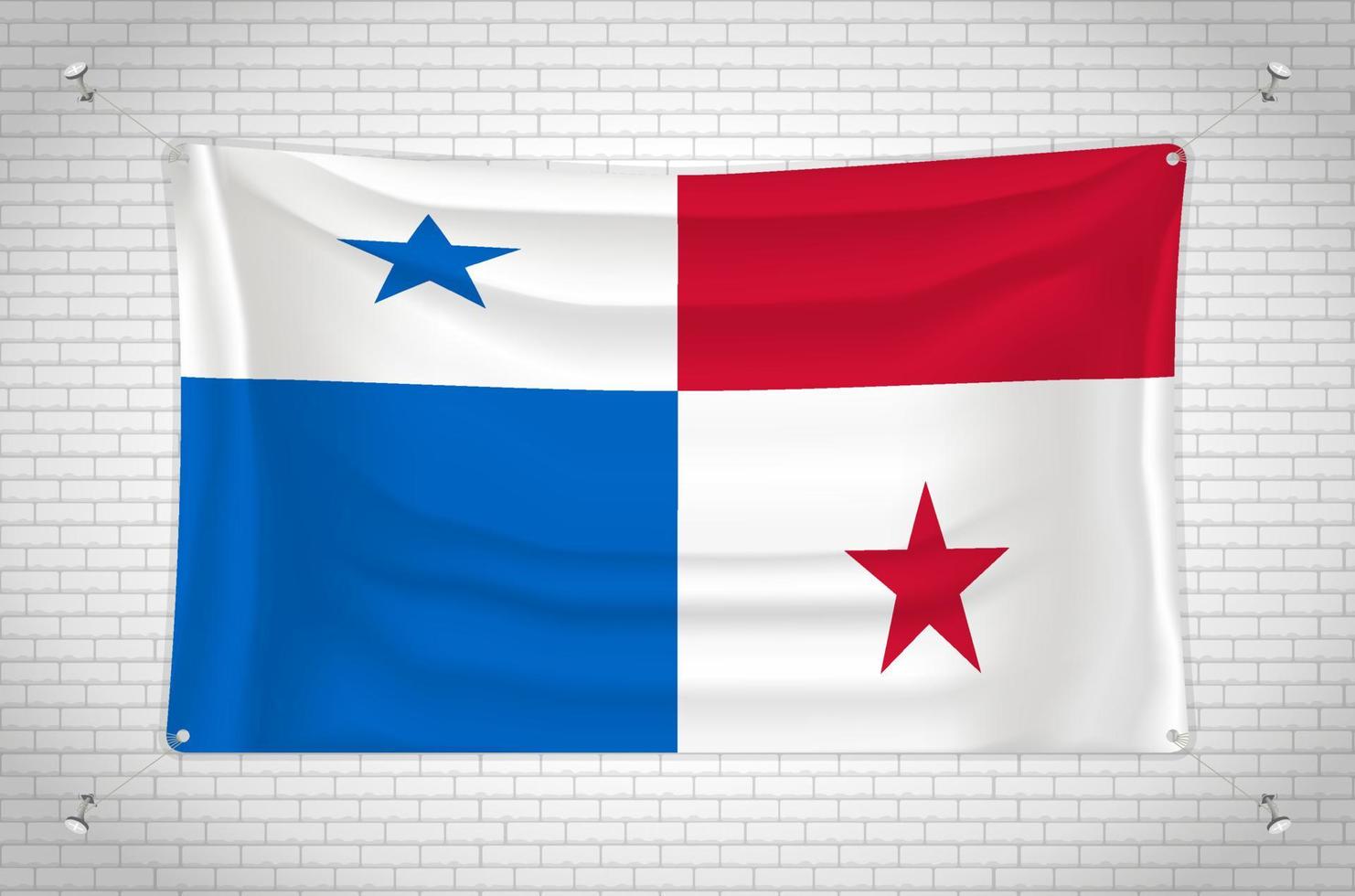 bandera de panamá colgada en la pared de ladrillo. dibujo 3d bandera pegada a la pared. dibujando cuidadosamente en grupos en capas separadas para facilitar la edición. vector