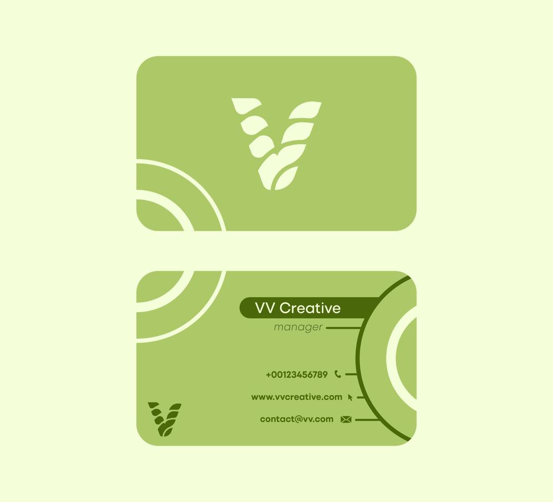 tarjeta de presentación corporativa que comienza con la letra v. tarjeta de presentación colorida original lineal. plantilla de tarjeta prefabricada en el anverso y el reverso. vector