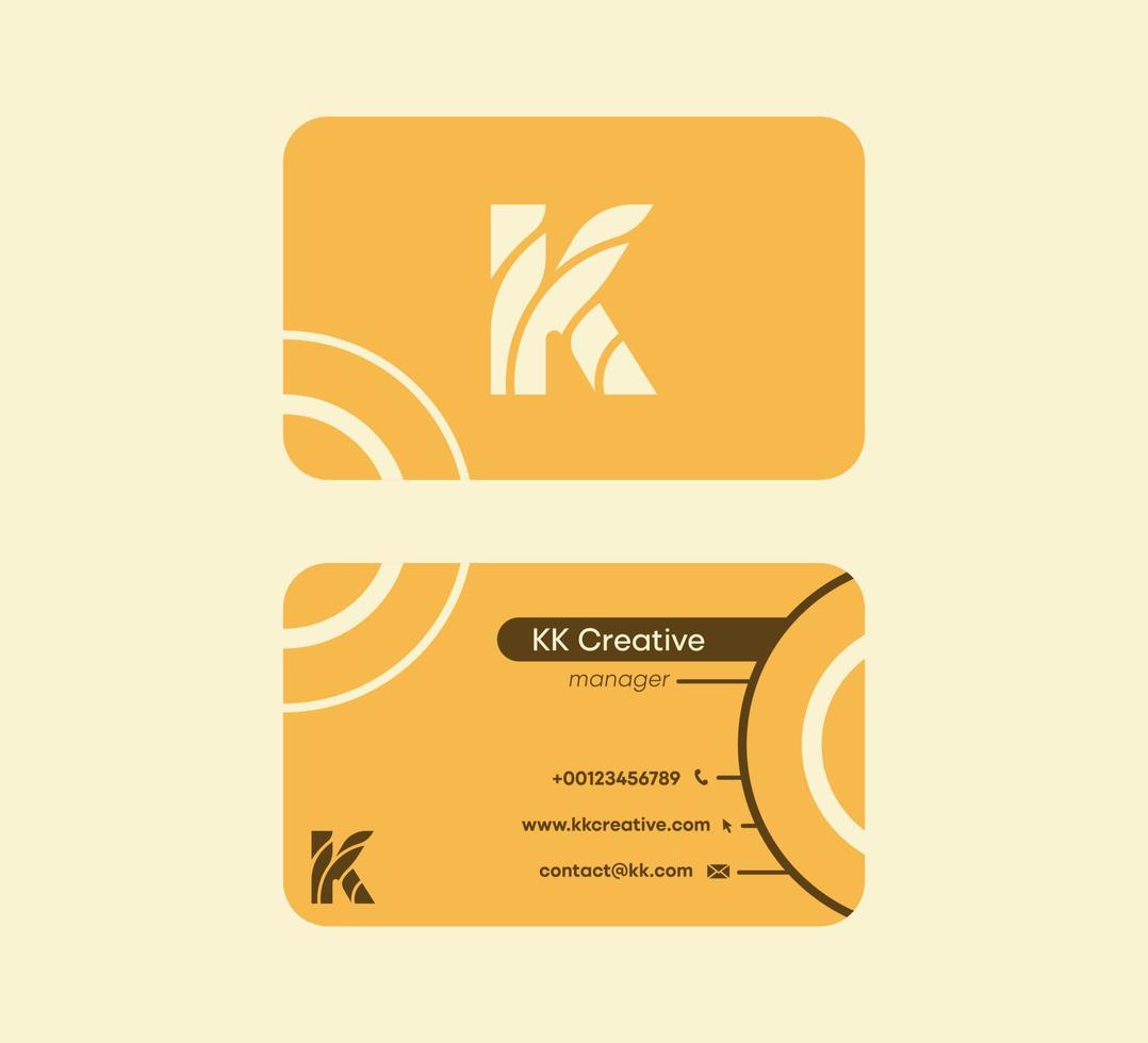 tarjeta de presentación corporativa tarjeta que comienza con la letra k. tarjeta de visita colorida original lineal. Plantilla de tarjeta prefabricada en el anverso y el reverso. vector