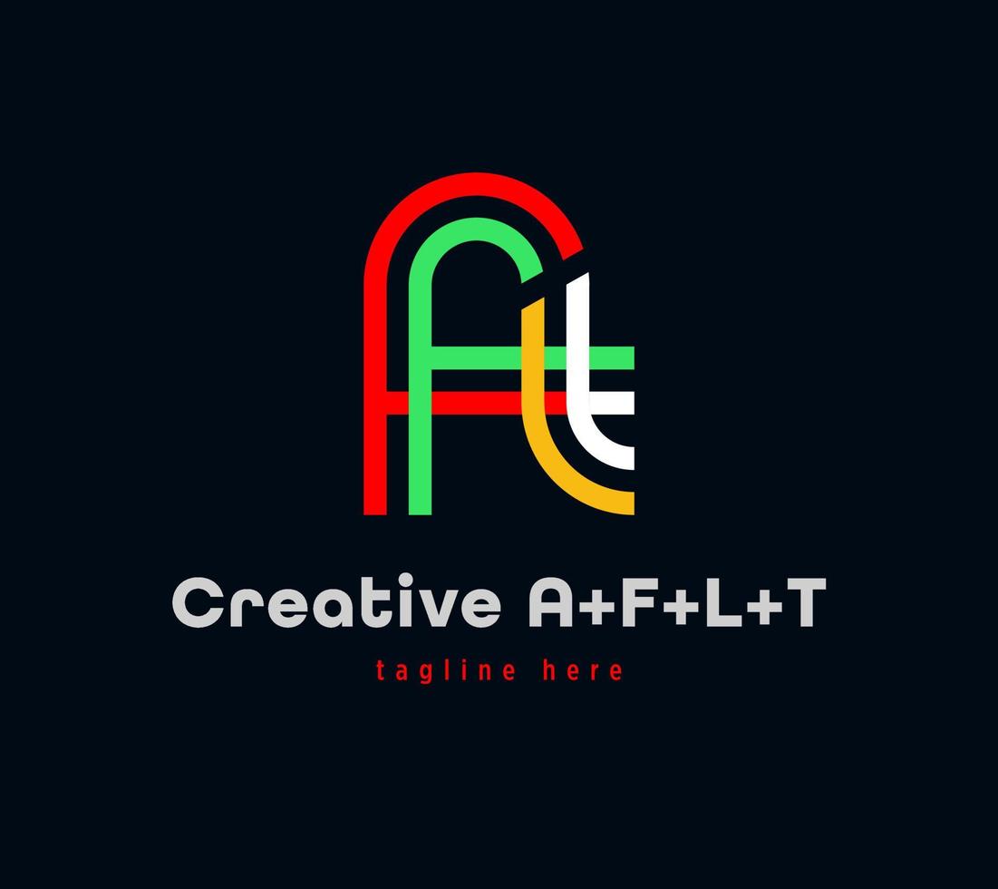 Creative A, F, L, and T letter combination logo design. Linear animated corporate sports logo. Unique custom minimal design template vector illustration