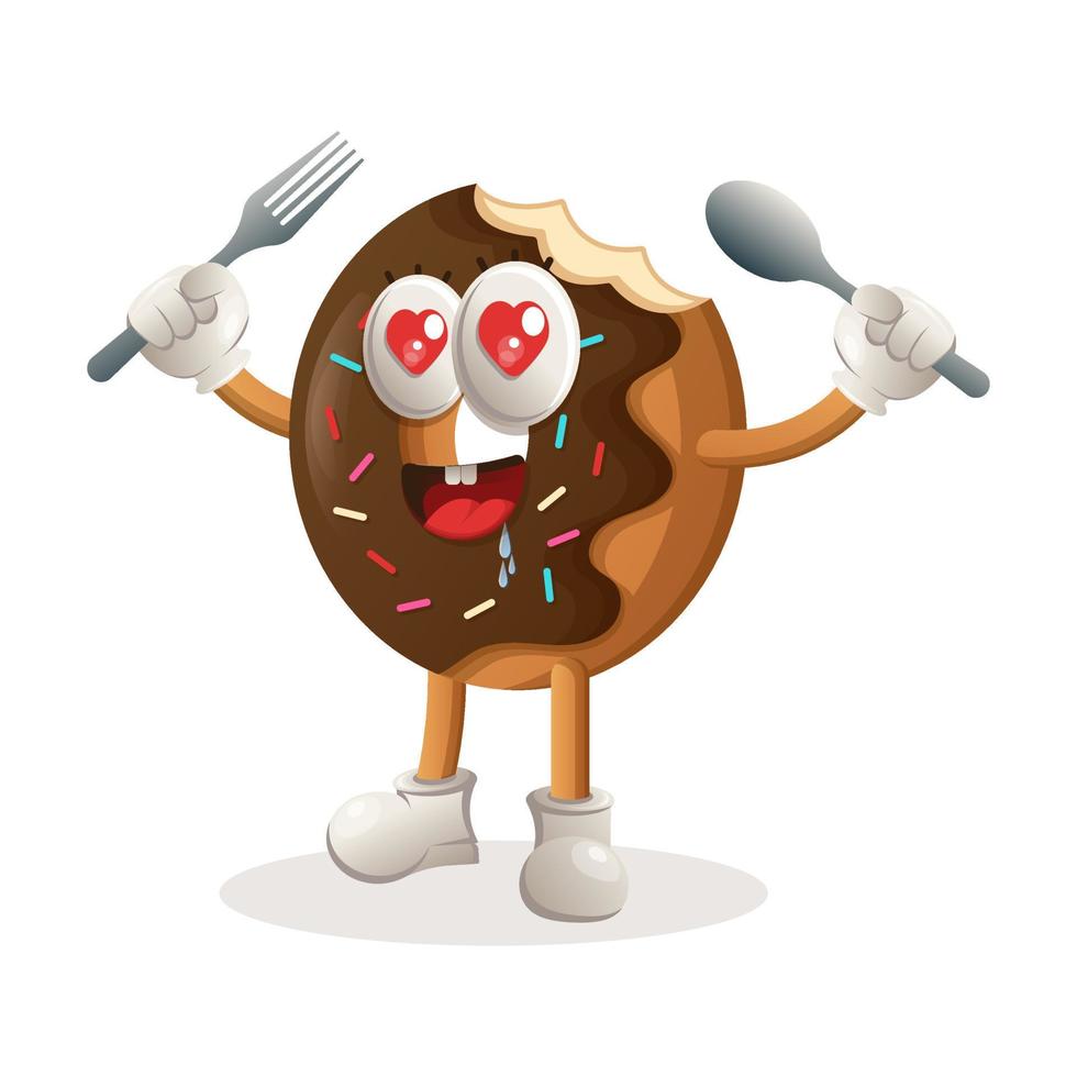 Donut mascot design holding spoon and fork. vector