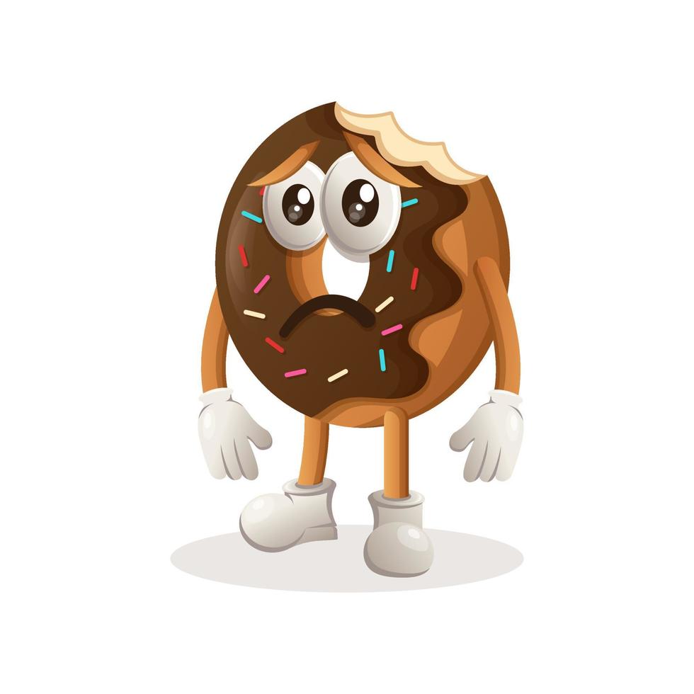 diseño de mascota de donut con expresión triste. vector