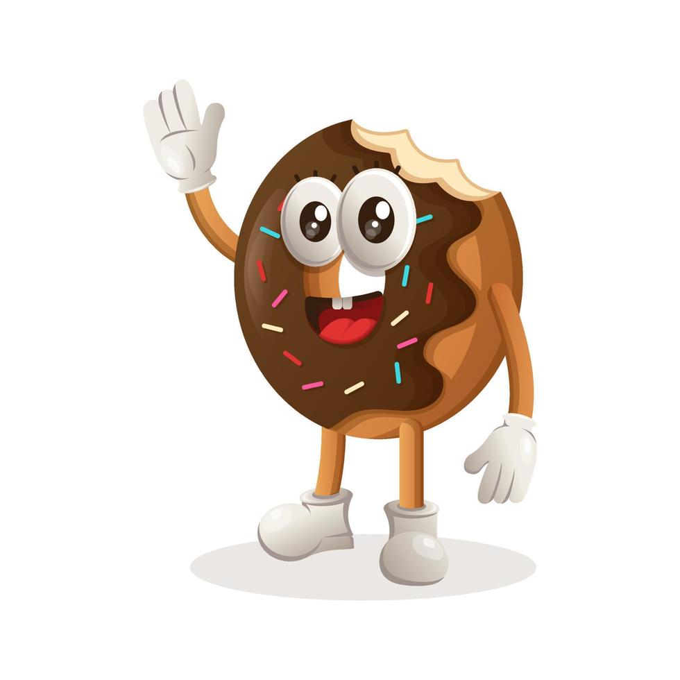 Donut mascot design waving hand vector