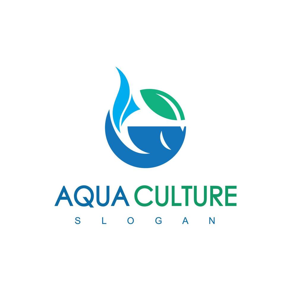 Blue Round Fish And Leaf Logo Aqua Culture Icon Concept Isolated On White Background vector