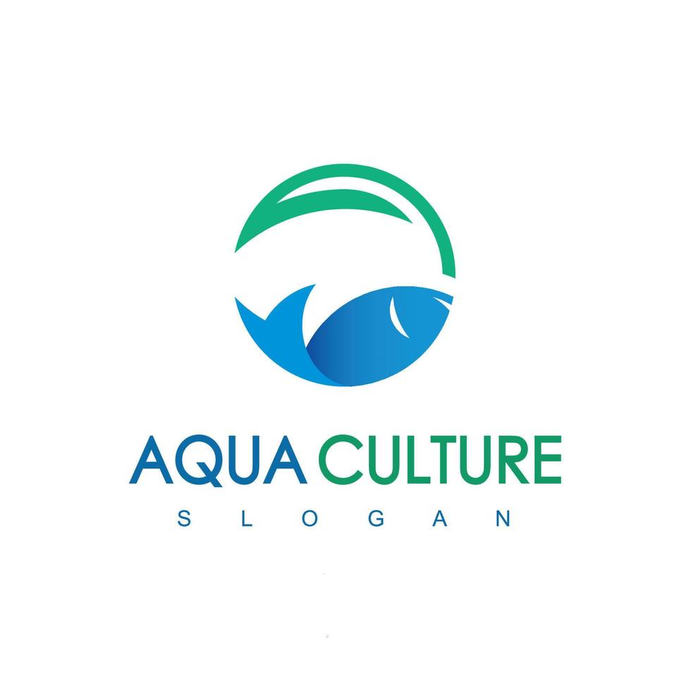 Blue Round Fish And Leaf Logo Aqua Culture Icon Concept Isolated On White Background vector