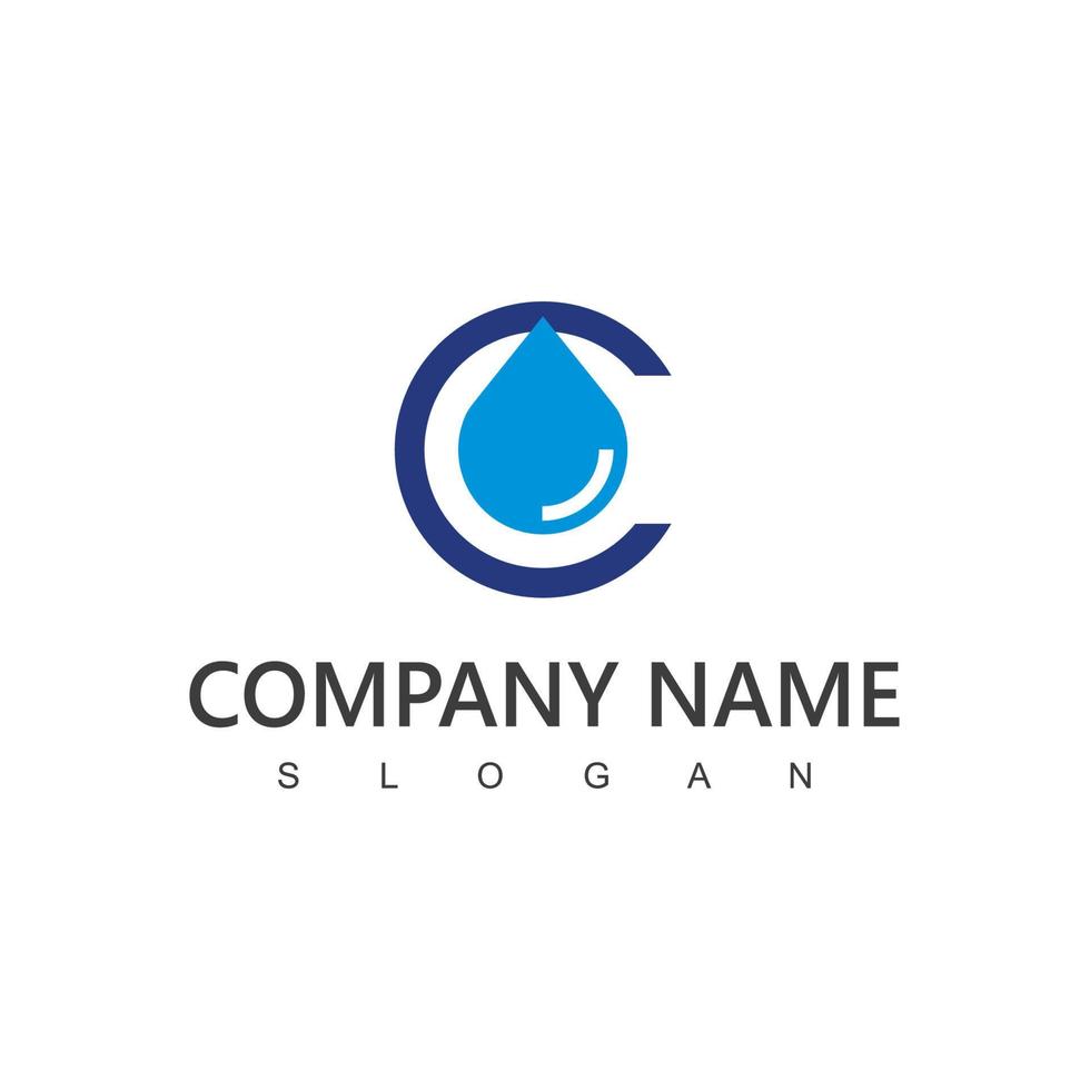 Letter C Minimalist Water Logo With Drop Water Symbol, Clean Water Icon vector