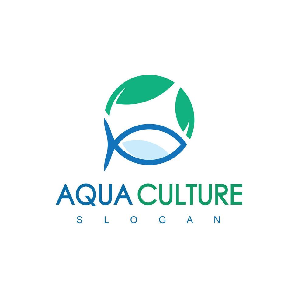 Blue Round Fish And Leaf Logo Aqua Culture Icon Concept Isolated On White Background vector