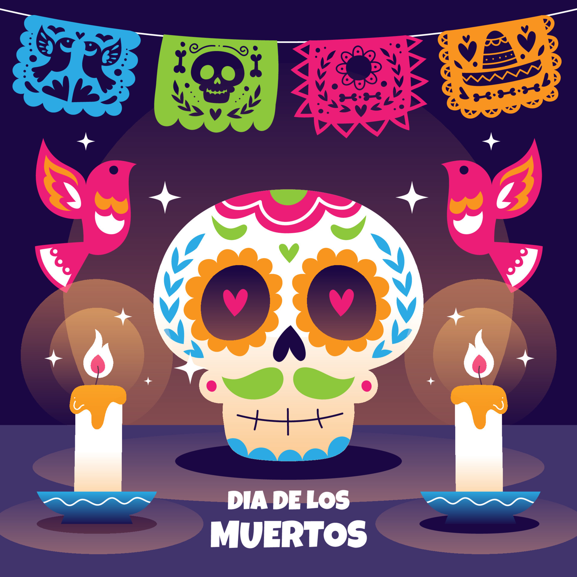 Papel Picado and Skull Head Concept 10515723 Vector Art at Vecteezy