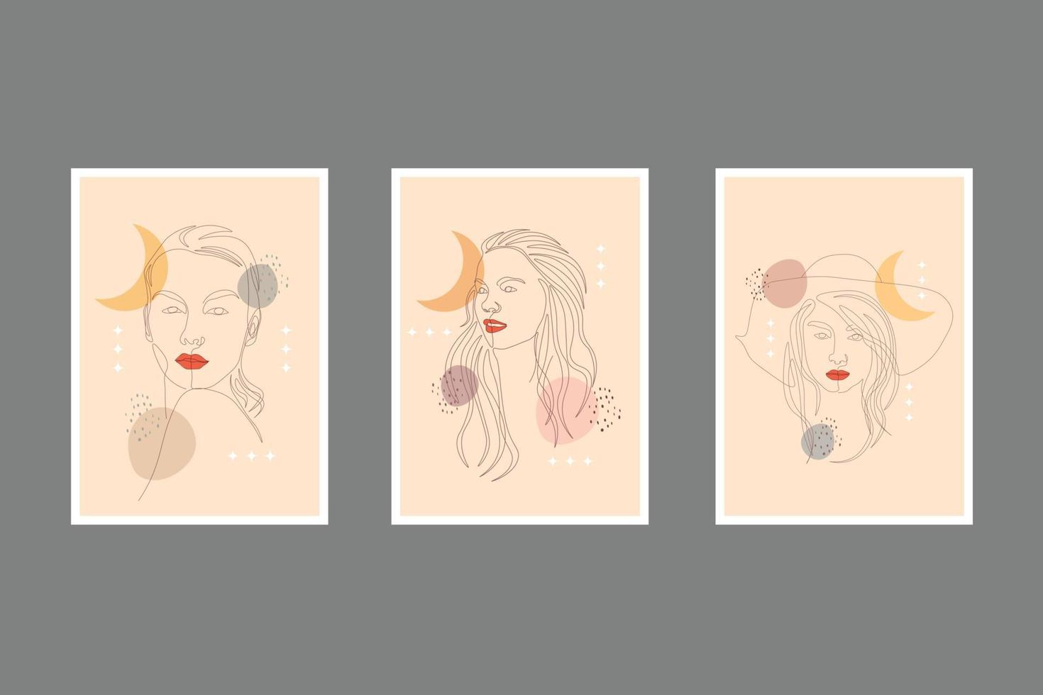 set of three abstract women potrait wall art collection vector