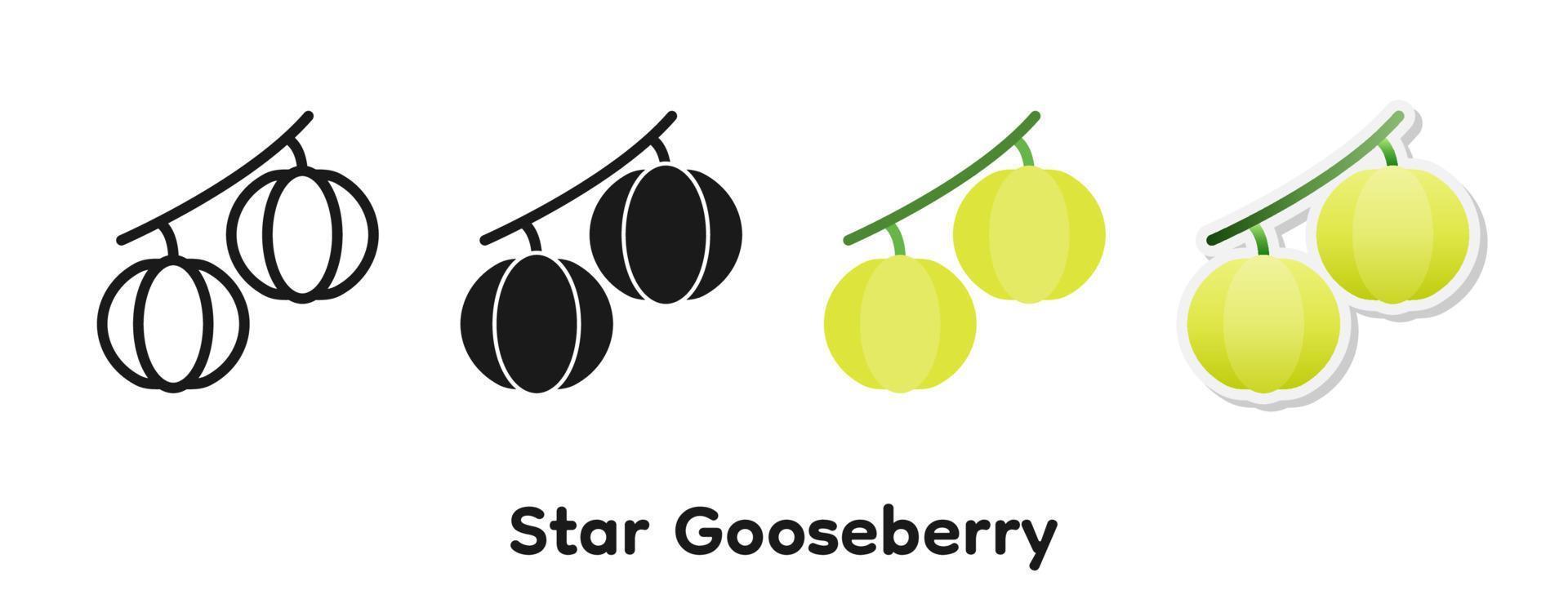 Vector icon set of Star gooseberry.