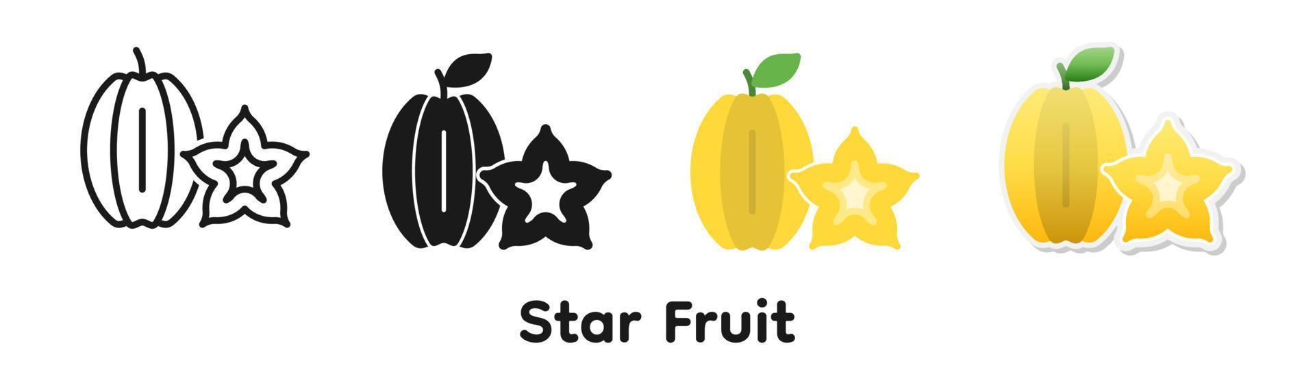 Vector icon set of Star fruit.