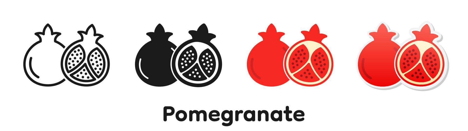 Vector icon set of Pomegranate.