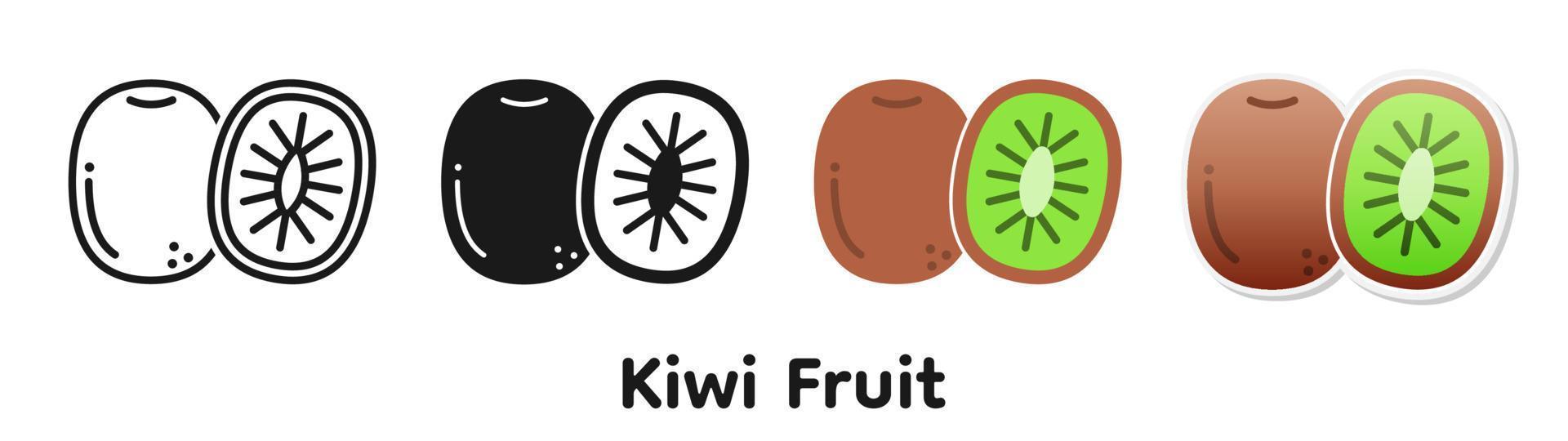 Vector icon set of Kiwi fruit.