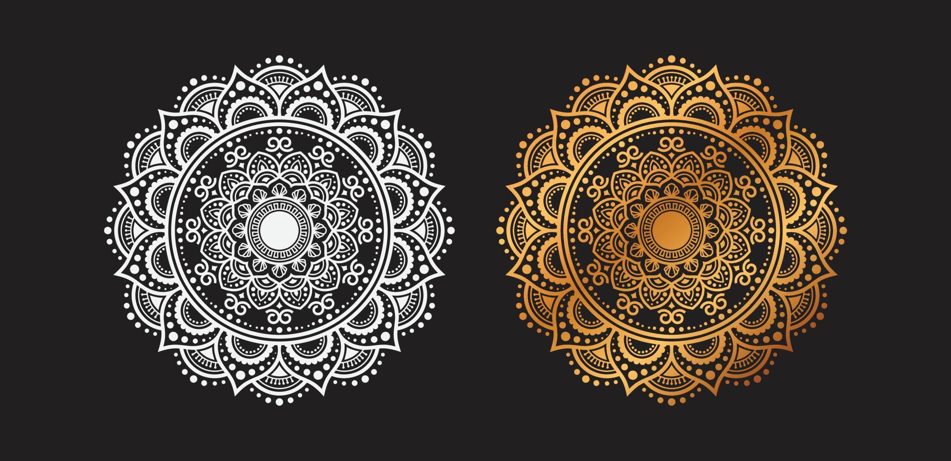 Diseño vectorial de fondo de mandala ornamental dorado de lujo. mandala decorativa para tatuaje, mehndi, patrón islámico, ornamento, arte, henna, patrón indio, impresión, afiche, portada, folleto, volante, pancarta vector