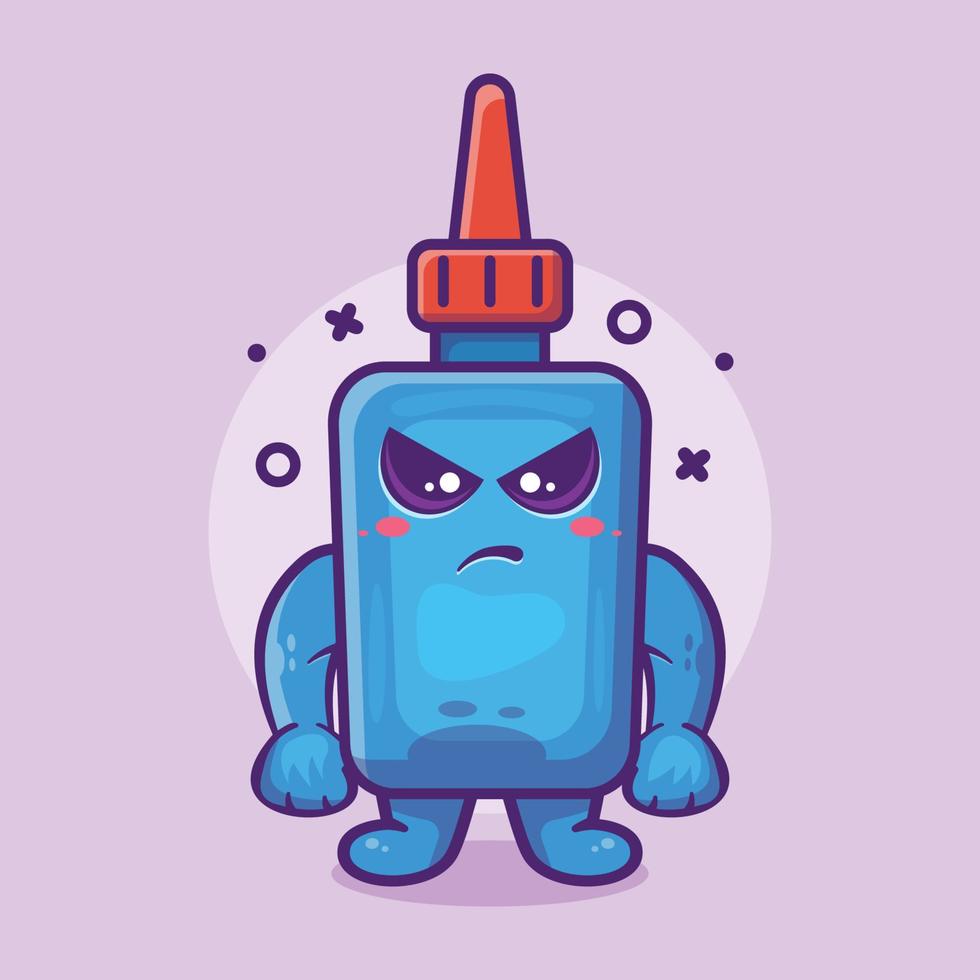 mascota de personaje de botella de pegamento serio con expresión enojada dibujos animados aislados en diseño de estilo plano vector