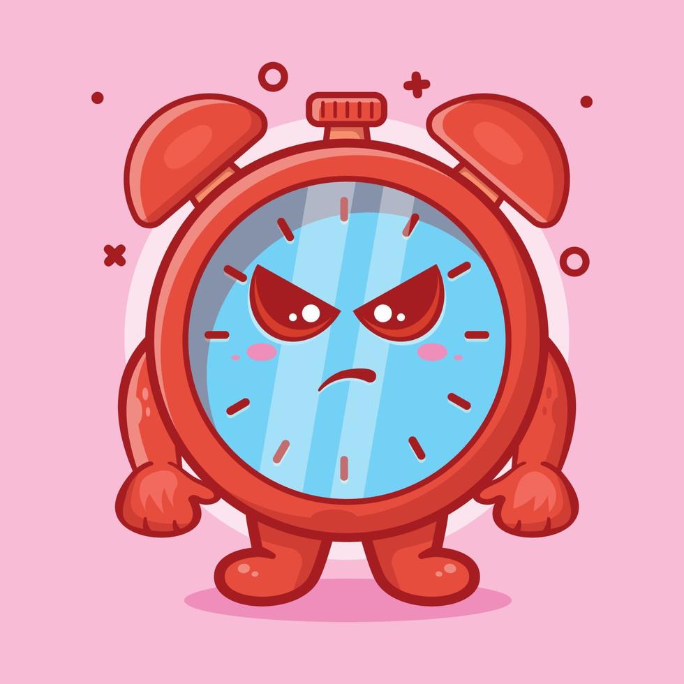 serious alarm clock character mascot with angry expression isolated cartoon in flat style design vector
